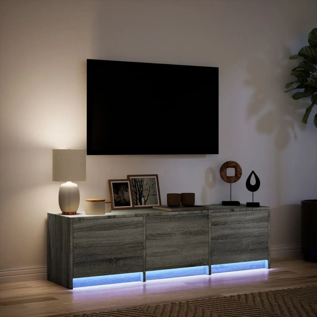 Έπιπλο Τηλεόρασης με LED Γκρι Sonoma 140x34x40 εκ. Επεξ. Ξύλο - Γκρι