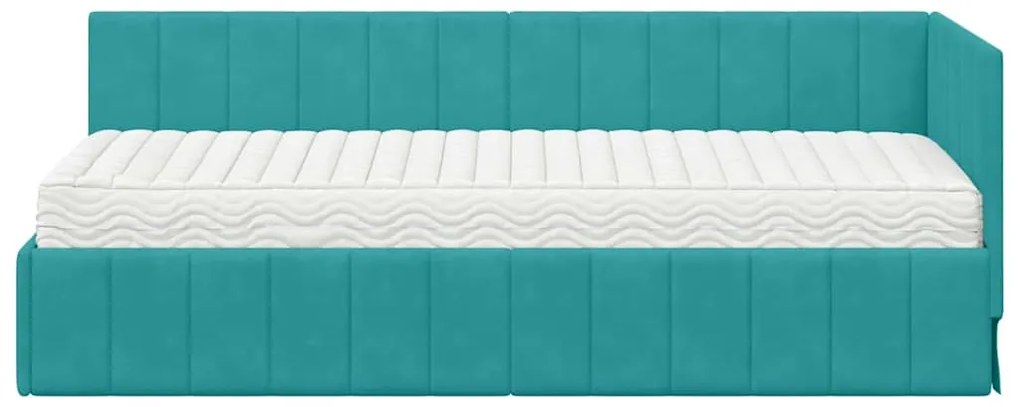 vidaXL Κρεβάτι γωνίας με στρώμα με στρώμα 2 pcs Τιρκουάζ Βελούδο