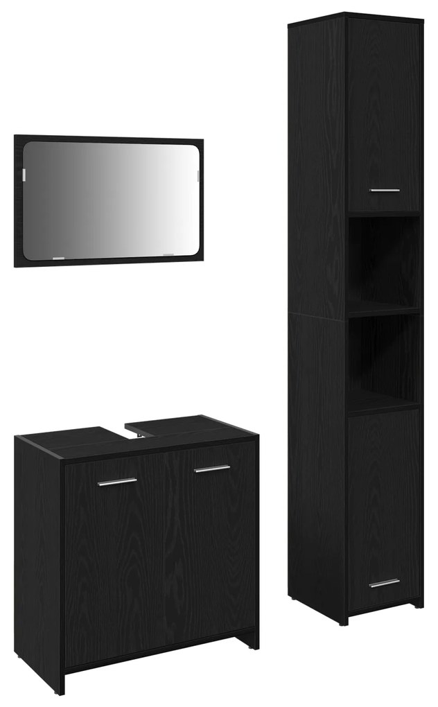 vidaXL Έπιπλα Μπάνιου Επιτοίχιο 3 pcs Μαύρη Οξυά 30 x 30 x 183.5 εκ.