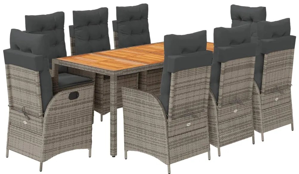 vidaXL Σετ Τραπεζαρίας Κήπου 9 τεμ. Γκρι Συνθ. Ρατάν με Μαξιλάρια