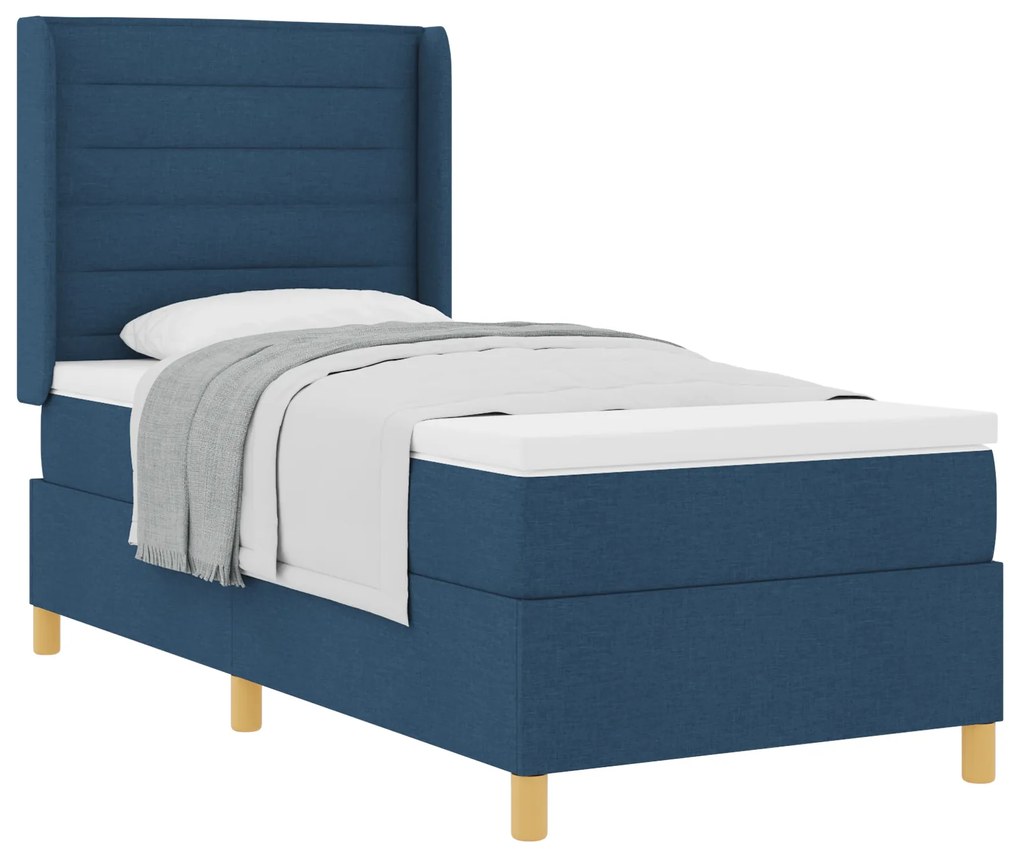 vidaXL κρεβάτι Box Spring με στρώμα  Μπλε 90x190 εκ υφάσματος