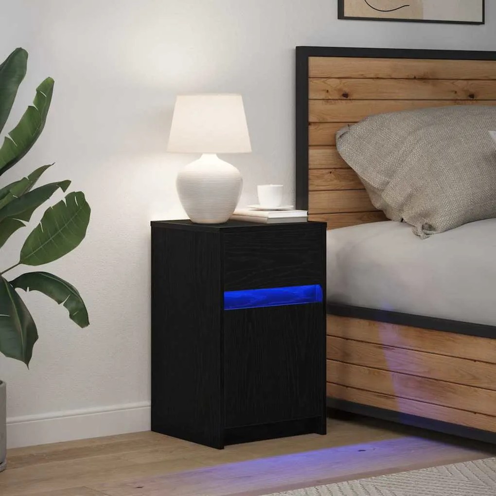 vidaXL LED Κρεβατάκι Ντουλάπα με συρτάρι Μαύρη δρυς 38 x 34 x 61 εκ.