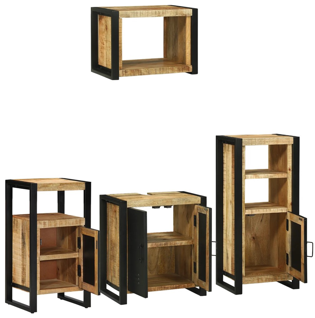vidaXL Σετ Επίπλων Μπάνιου με ράφι 4 pcs Καφέ Στερεό ξύλο μάνγκο