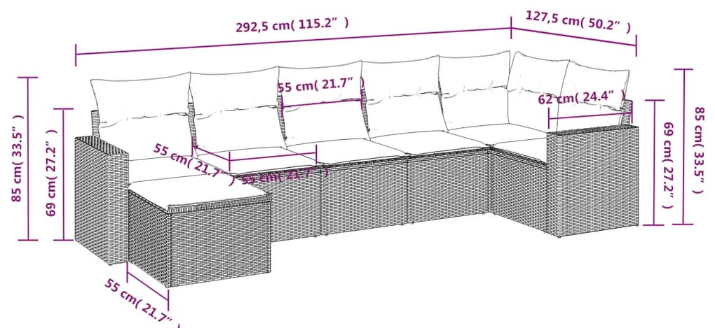 vidaXL Σαλόνι Κήπου Σετ 7 τεμ. Μπεζ Συνθετικό Ρατάν με Μαξιλάρια