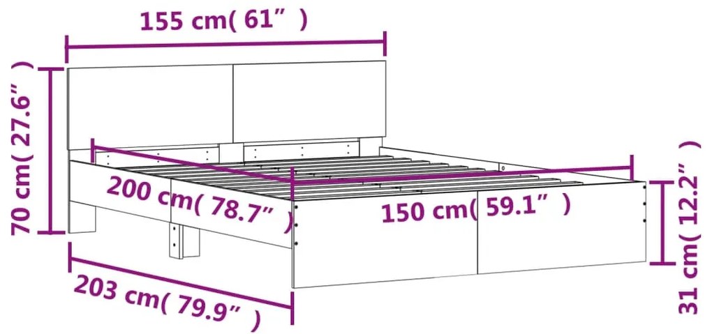 Πλαίσιο Κρεβατιού με Κεφαλάρι Λευκό 150 x 200 εκ - Λευκό