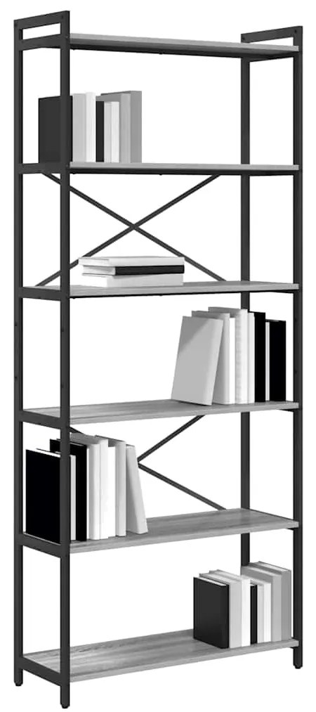 vidaXL Βιβλιοθήκη Γκρι sonoma 80 x 30 x 188 εκ Επεξεργασμένο ξύλο