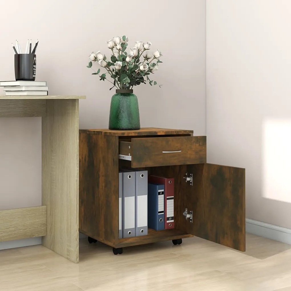 vidaXL Ντουλάπι Με Ροδάκια Καπνιστή Δρυς 45x38x54 εκ. Επεξεργ. Ξύλο