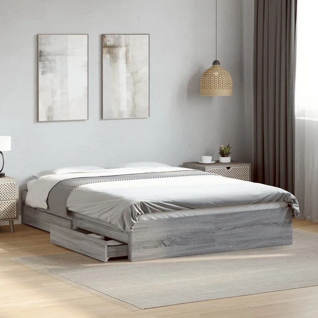 vidaXL Πλαίσιο Κρεβατιού με συρτάρια Γκρι sonoma 120x190εκ. Επεξ. Ξύλο