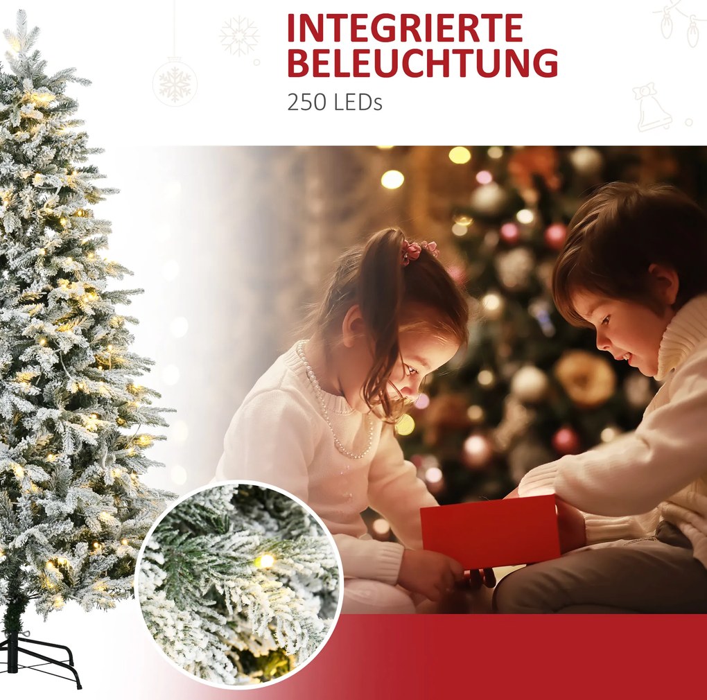 Χριστουγεννιάτικο δέντρο HOMCOM, τεχνητό, με ψεύτικες νιφάδες χιονιού, φώτα LED, 180 cm, πράσινο + λευκό