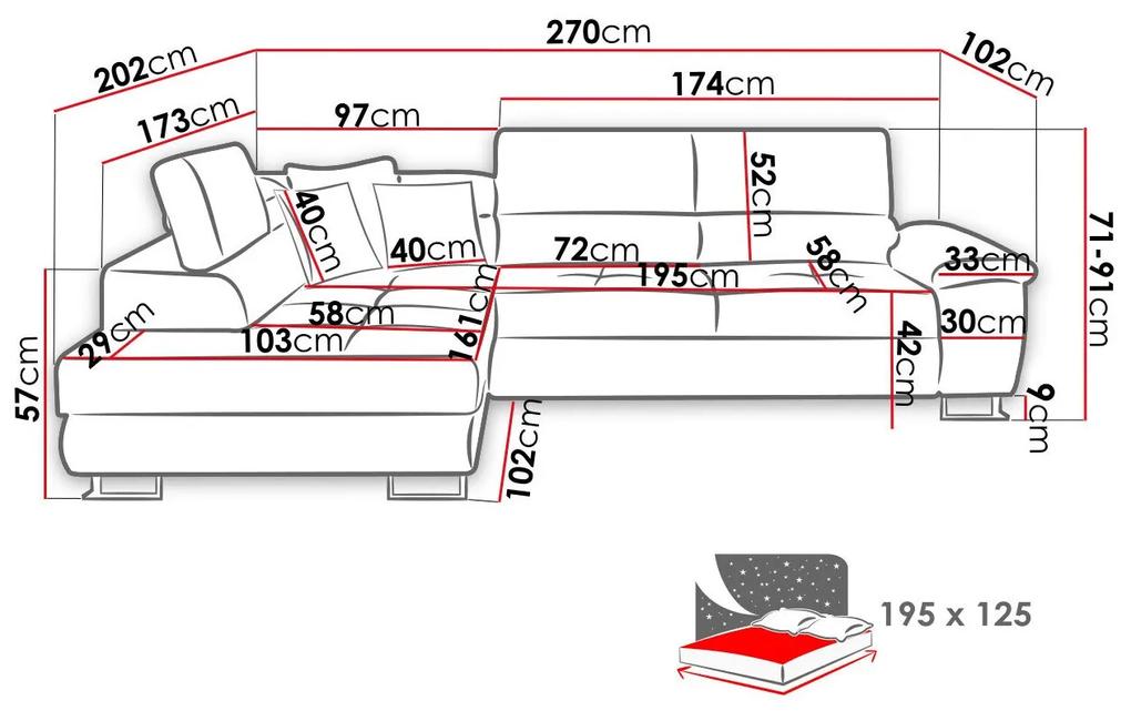 Γωνιακός Καναπές Comfivo 166, Λειτουργία ύπνου, Αποθηκευτικός χώρος, 270x202x71cm, 143 kg, Πόδια: Πλαστική ύλη, Μέταλλο | Epipla1.gr