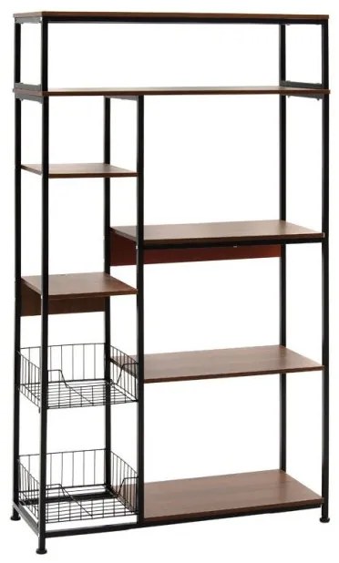 Ραφιέρα Επιδαπέδια Leena Μέταλλο dark oak-Μαύρο 80x30x142εκ 072-000060 Pakoworld-072-000060-Μαύρο 072-000060