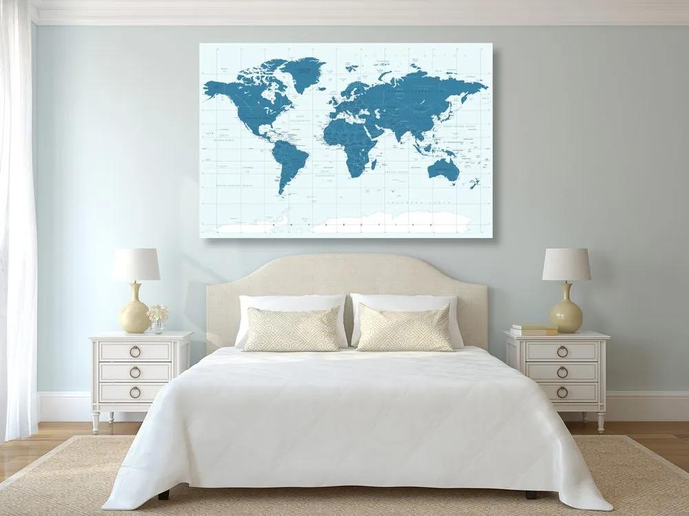 Εικόνα στο φελλό ενός πολιτικού χάρτη του κόσμου σε μπλε - 90x60  peg