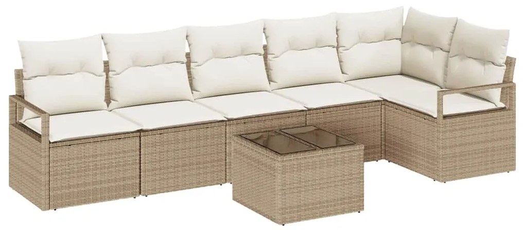 vidaXL Σετ Καναπέ Κήπου 7 pcs Μπεζ, Κρέμα Πολυ rattan, βαμμένο ατσάλι