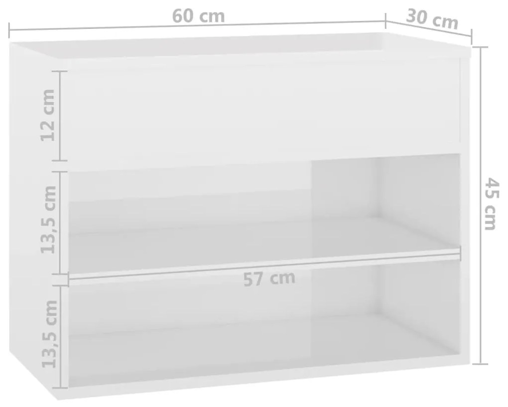 Παπουτσοθήκη Γυαλιστερή Λευκή 60 x 30 x 45 εκ. από Επεξ. Ξύλο - Λευκό