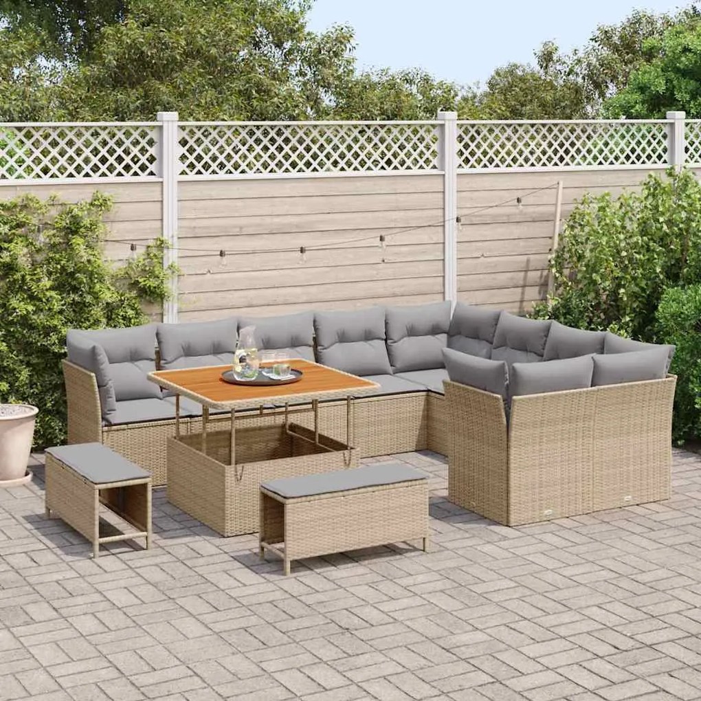 vidaXL Σετ Καναπέ Κήπου 12 pcs Μπεζ συνθετικό ρατάν