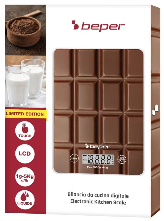 Ηλεκτρoνική ζυγαριά Beper P102BIL002, 5 kg, μπαταρία CR2032, οθόνη LCD, Tare, Αυτόματο κλείσιμο, Καφέ