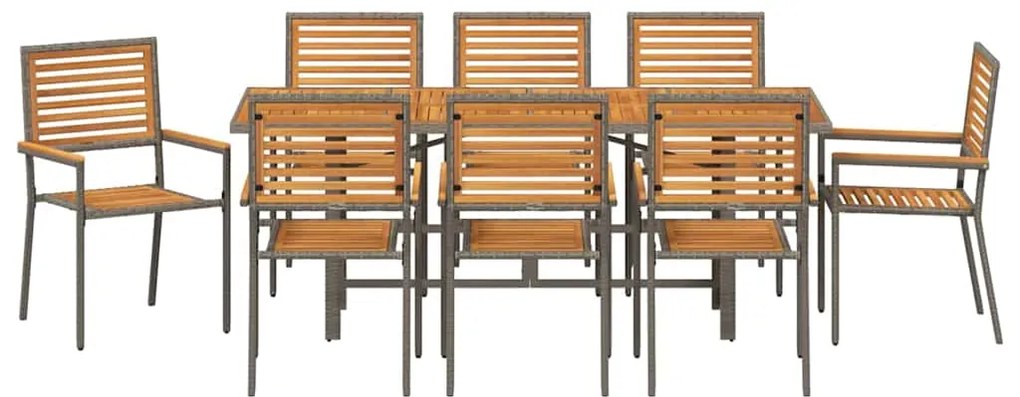 vidaXL Σέτ φαγητού για κήπο 9 pcs Γκρι και Καφέ συνθετικό ρατάν