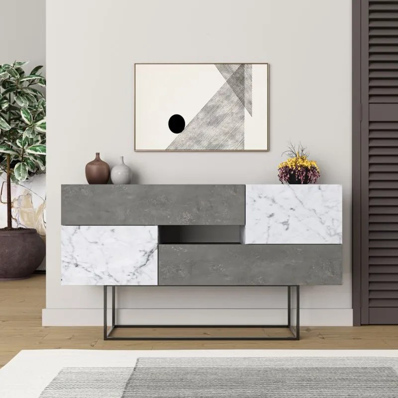 Μπουφές Roberta pakoworld γκρι antique-λευκό μαρμάρου 145x40x82εκ (1 τεμάχια)