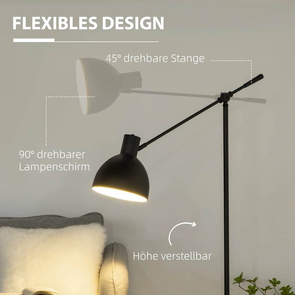 HOMCOM Φωτιστικό δαπέδου σε βιομηχανικό στυλ, ρυθμιζόμενο ύψος, διακόπτης ποδιού; 30 x 30 x 131 cm, Μαύρο