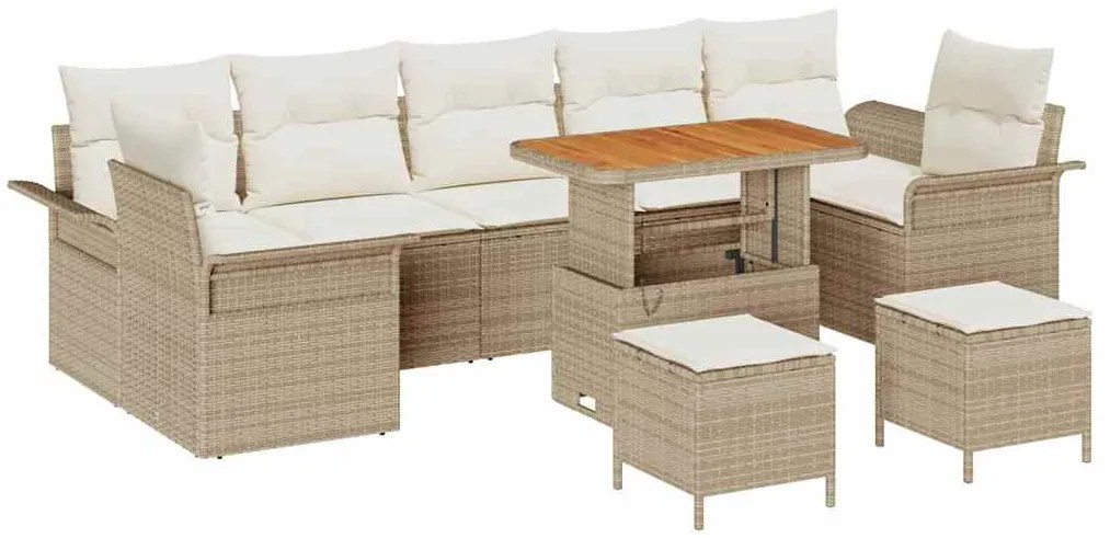 vidaXL Σετ Καναπέ Κήπου με μαξιλάρι 10 pcs Μπεζ, Κρέμα 90 x 55 x 71 cm