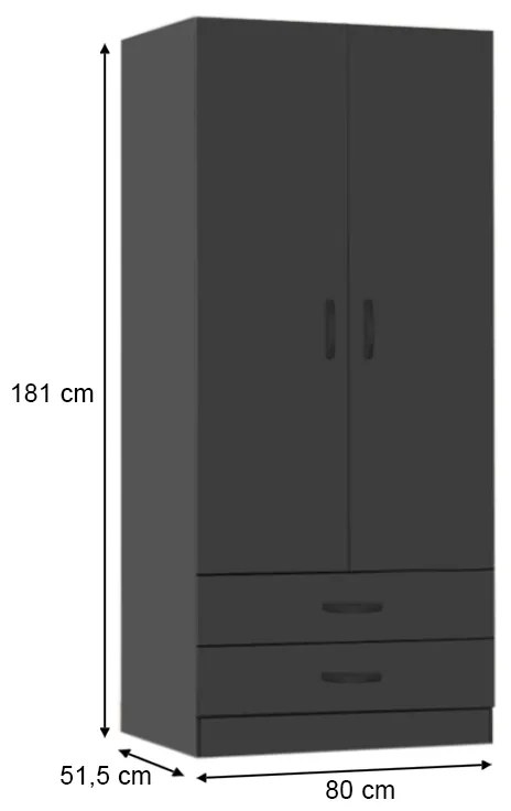 Ντουλάπα ρούχων Regina Megapap δίφυλλη χρώμα ανθρακί 80x51,5x181εκ.