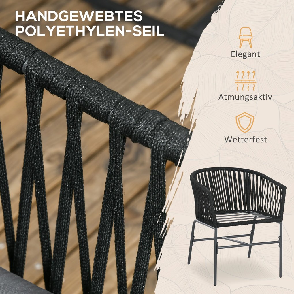 Outsunny Καρέκλες εξωτερικού χώρου, Σετ 2 τεμαχίων, Σχέδιο Boho, Μαξιλάρια καθίσματος και πλάτης, άνετο κάθισμα, μεταλλικός σκελετός, Μαύρο