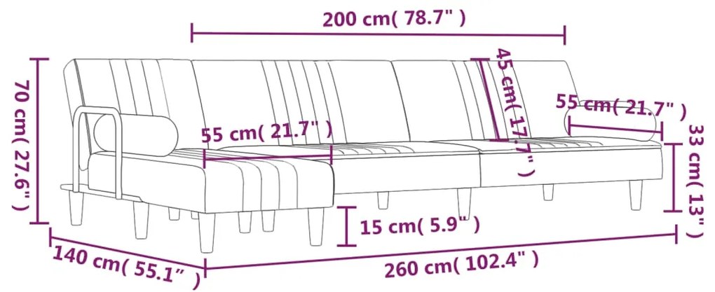 ΚΑΝΑΠΕΣ ΚΡΕΒΑΤΙ ΓΩΝΙΑΚΟΣ ΜΠΛΕ 260 X 140 X 70 ΕΚ. ΒΕΛΟΥΔΙΝΟΣ 3157241