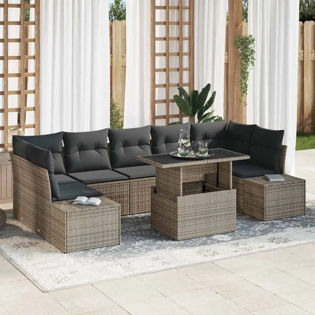 vidaXL Σετ Καναπέ Κήπου με μαξιλάρι 8 pcs Γκρι 100 x 55 x 73 εκ