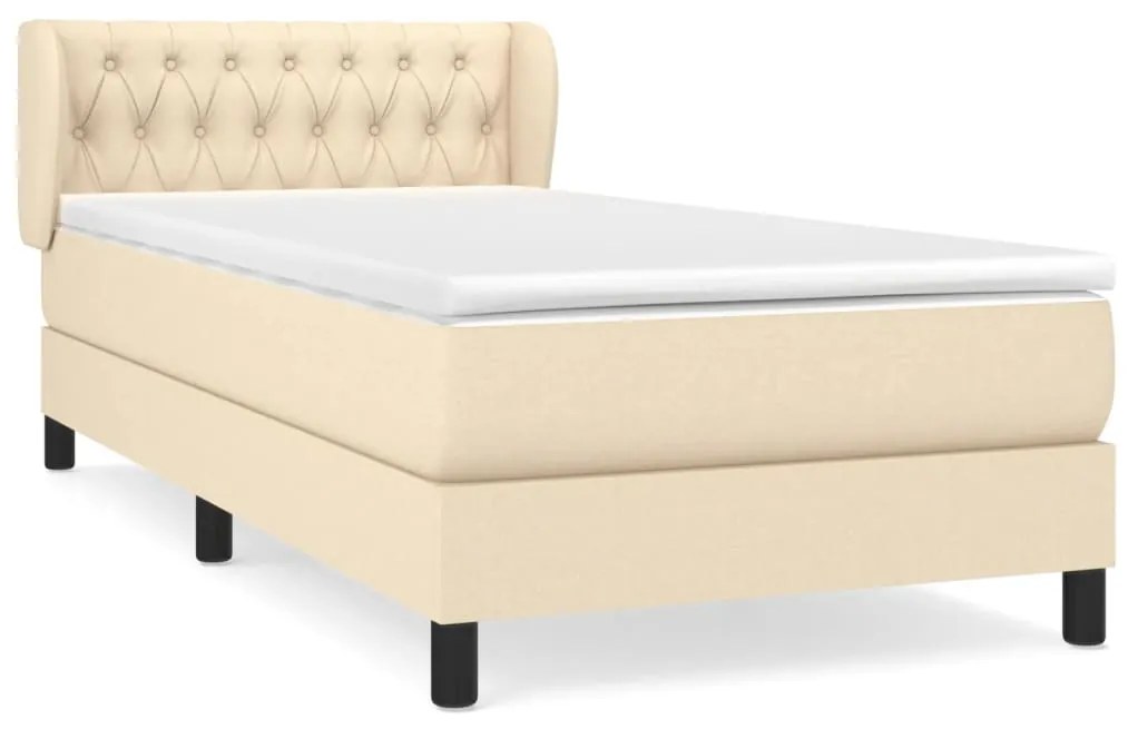 Κρεβάτι Boxspring με Στρώμα Κρεμ 100 x 200 εκ. Υφασμάτινο - Κρεμ