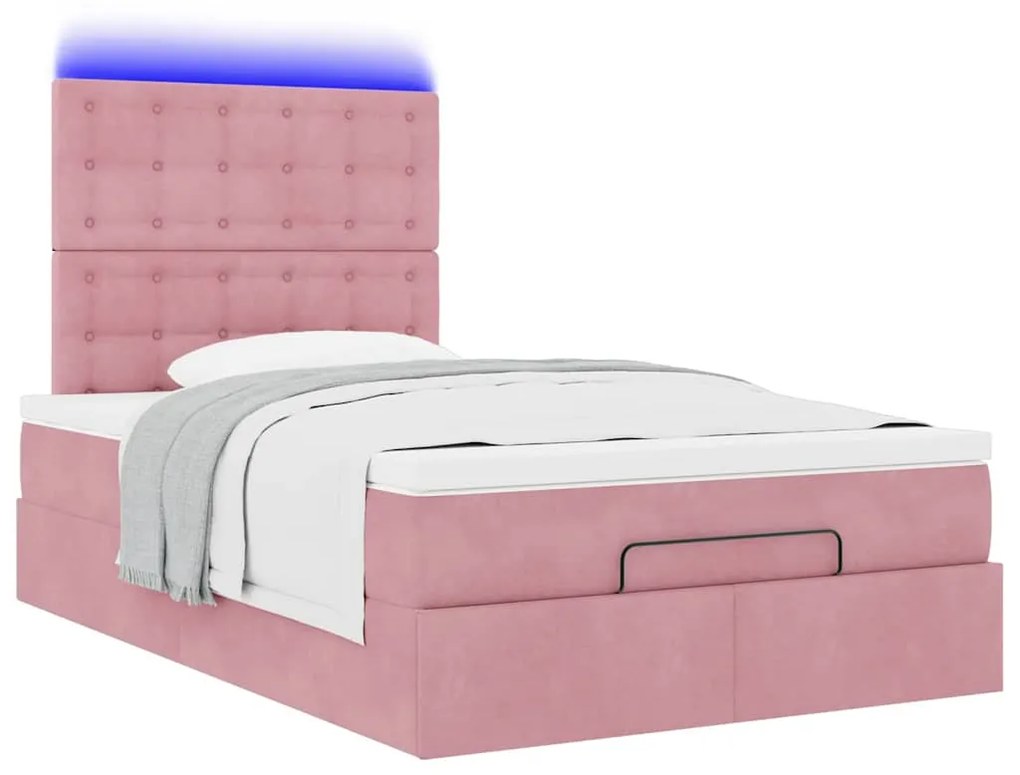 Οθωμανικό κρεβάτι με στρώματα &amp; LEDs Ροζ 120x200cm Velvet 3314461