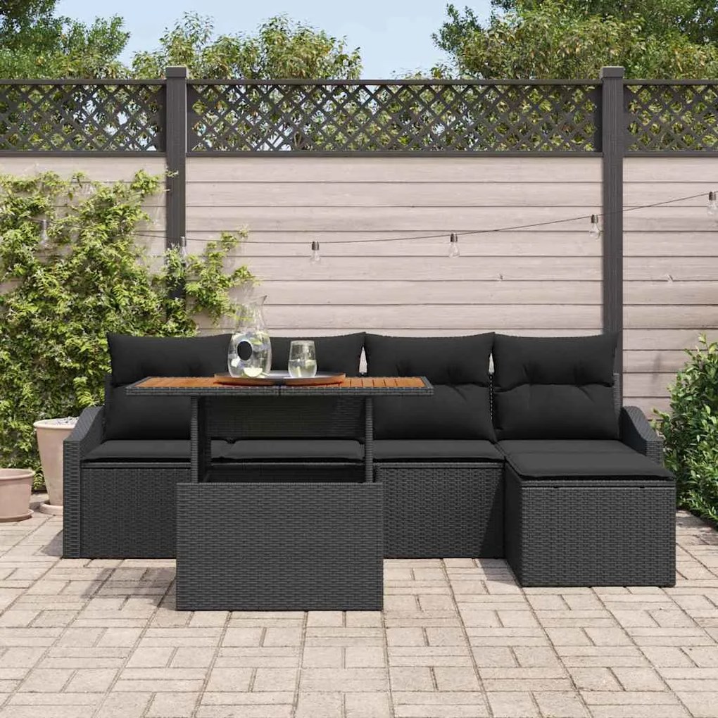 vidaXL Σετ Καναπέ Κήπου με αποθήκευση 6 pcs Μαύρο Πολυ ράταν