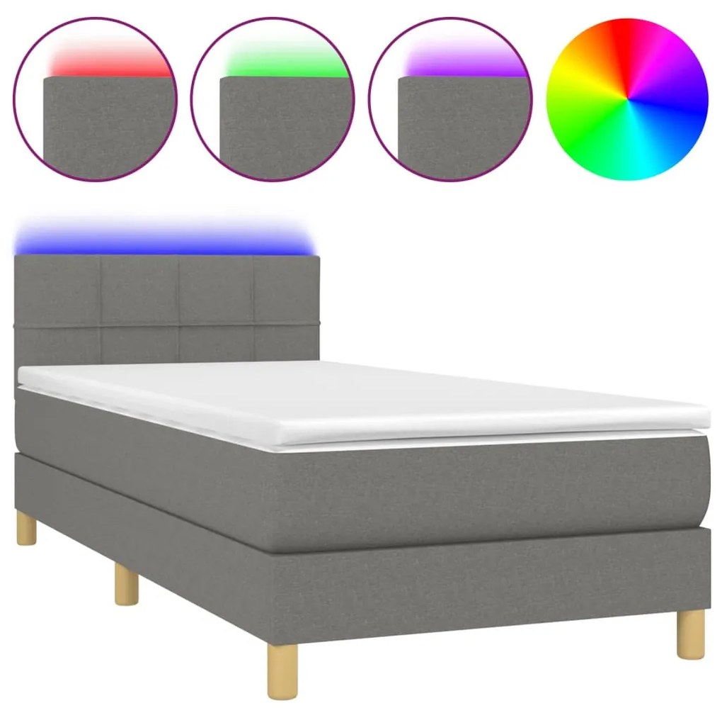 ΚΡΕΒΑΤΙ BOXSPRING ΜΕ ΣΤΡΩΜΑ &amp; LED ΣΚ.ΓΚΡΙ 80X200 ΕΚ. ΥΦΑΣΜΑΤΙΝΟ 3133670