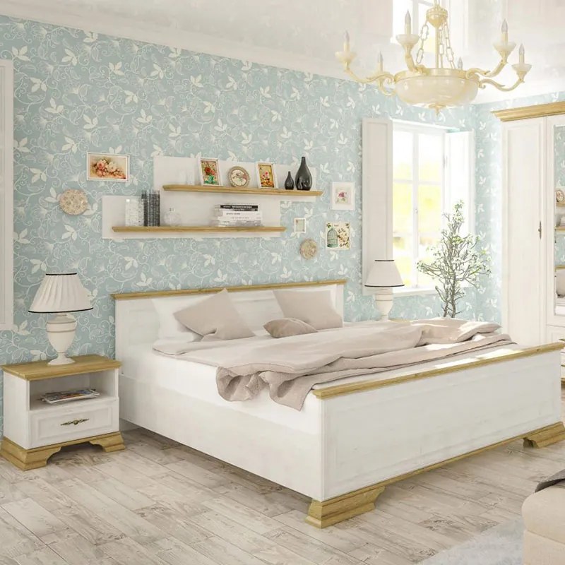 Κρεβάτι διπλό Jaden pakoworld golden oak-λευκό antique 160x200εκ - Μελαμίνη - 173-000023