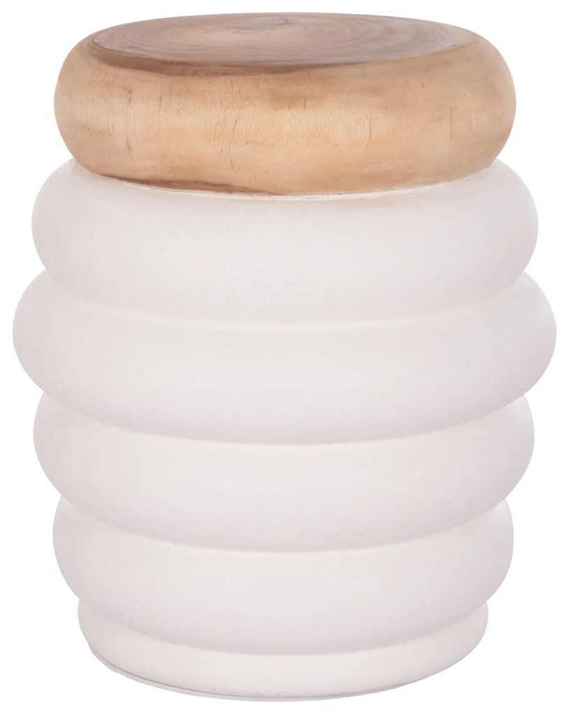 ΤΡΑΠΕΖΙ ΒΟΗΘΗΤΙΚΟ PUFFAT HM18172.02 FIBER CEMENT ΛΕΥΚΟ- ΞΥΛΟ TEAK TOP Φ45x46Υεκ.