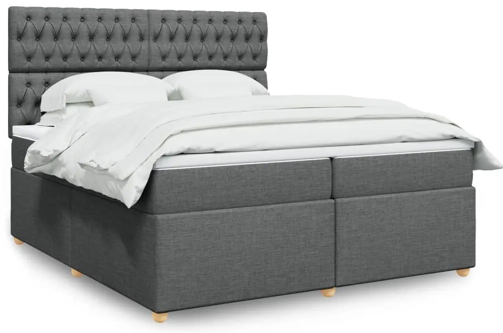 vidaXL Κρεβάτι Boxspring με Στρώμα Σκούρο Γκρι 200x200 εκ. Υφασμάτινο