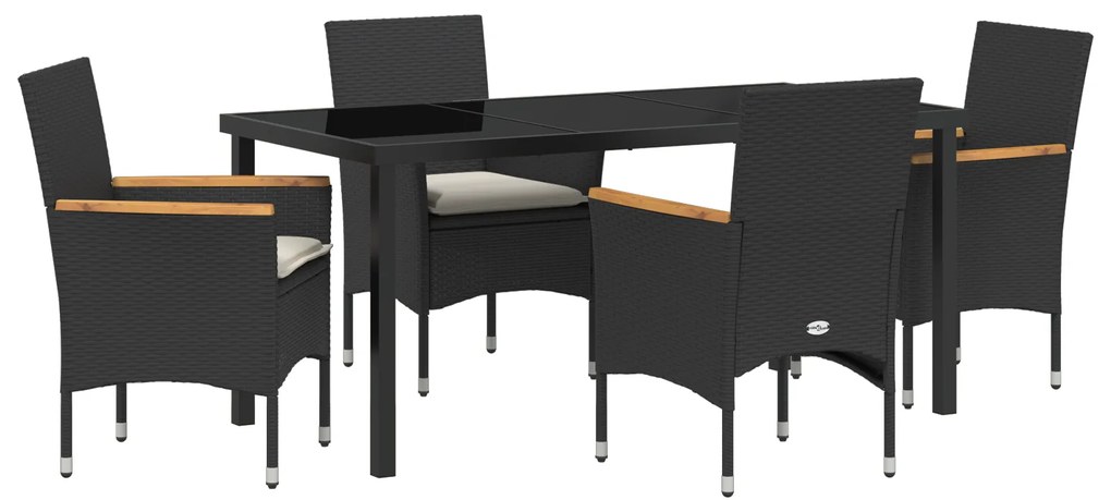 vidaXL Σετ Τραπεζαρίας Κήπου 5 Τεμαχίων με Μαξιλάρια Μαύρο Συνθετικό Ρατάν