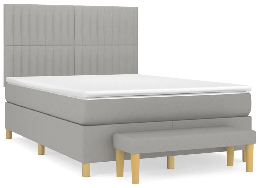 Κρεβάτι Boxspring με Στρώμα Ανοιχτό Γκρι 140x190 εκ. Υφασμάτινο - Γκρι