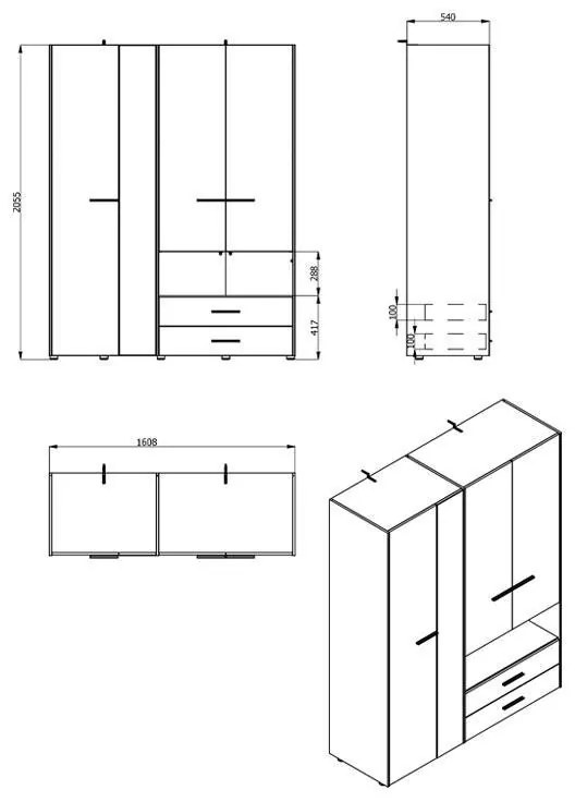 Ντουλάπα Leon 4K2FO Artisan Oak 161x55x205.5 εκ. 161x55x205.5 εκ.