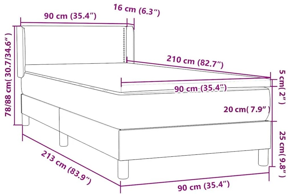 Κρεβάτι Boxspring με Στρώμα Μαύρο 90x210 εκ. Βελούδινο - Μαύρο