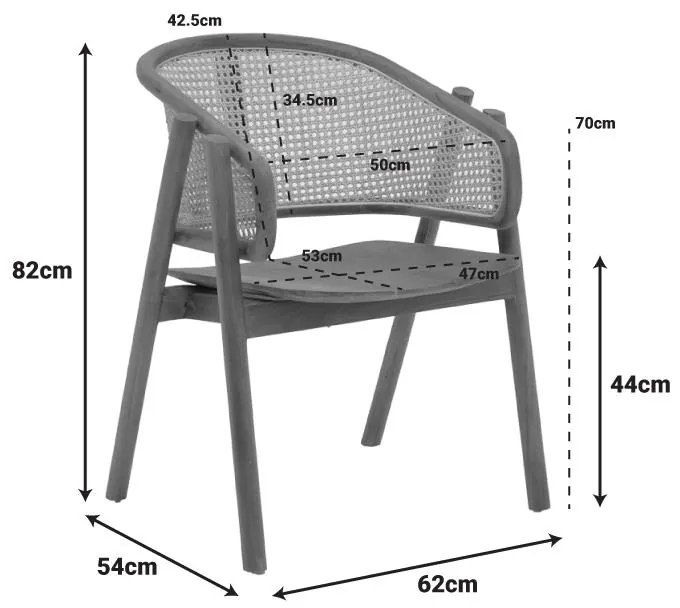Καρέκλα - Πολυθρόνα Anlene σκελετός teak ξύλο σε καρυδί απόχρωση με rattan σε μπεζ απόχρωση 62x54x82εκ 62x54x82 εκ.