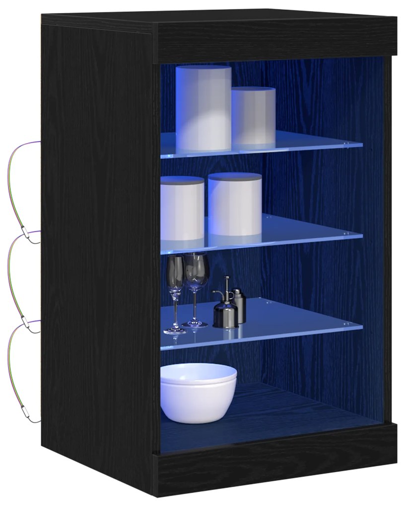 vidaXL Μπουφές με LED Φώτα Μαύρο Δρυς 41x37x67 εκ.