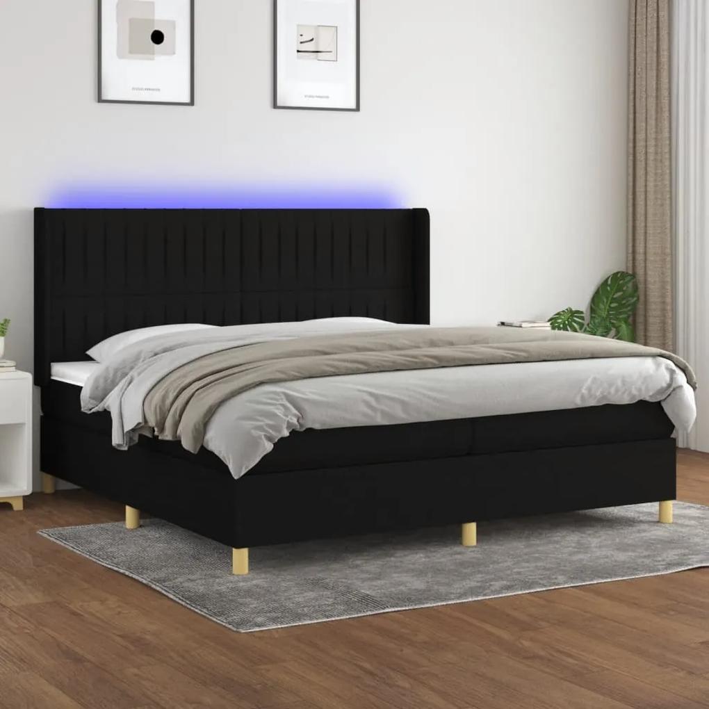 3139063 vidaXL Κρεβάτι Boxspring με Στρώμα &amp; LED Μαύρο 200x200 εκ. Υφασμάτινο Μαύρο, 1 Τεμάχιο