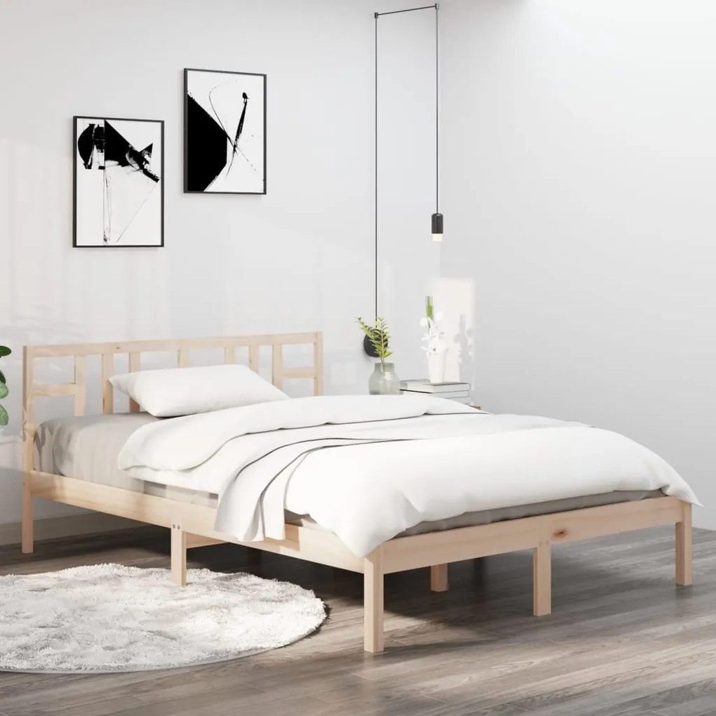 vidaXL Πλαίσιο Κρεβατιού 135 x 190 εκ. από Μασίφ Ξύλο Double