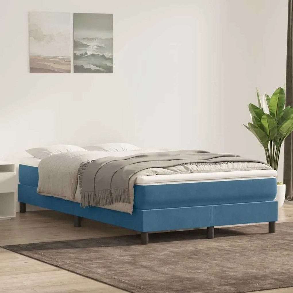 Κρεβάτι Boxspring με Στρώμα Σκούρο Μπλε 120x210 εκ. Βελούδινο - Μπλε