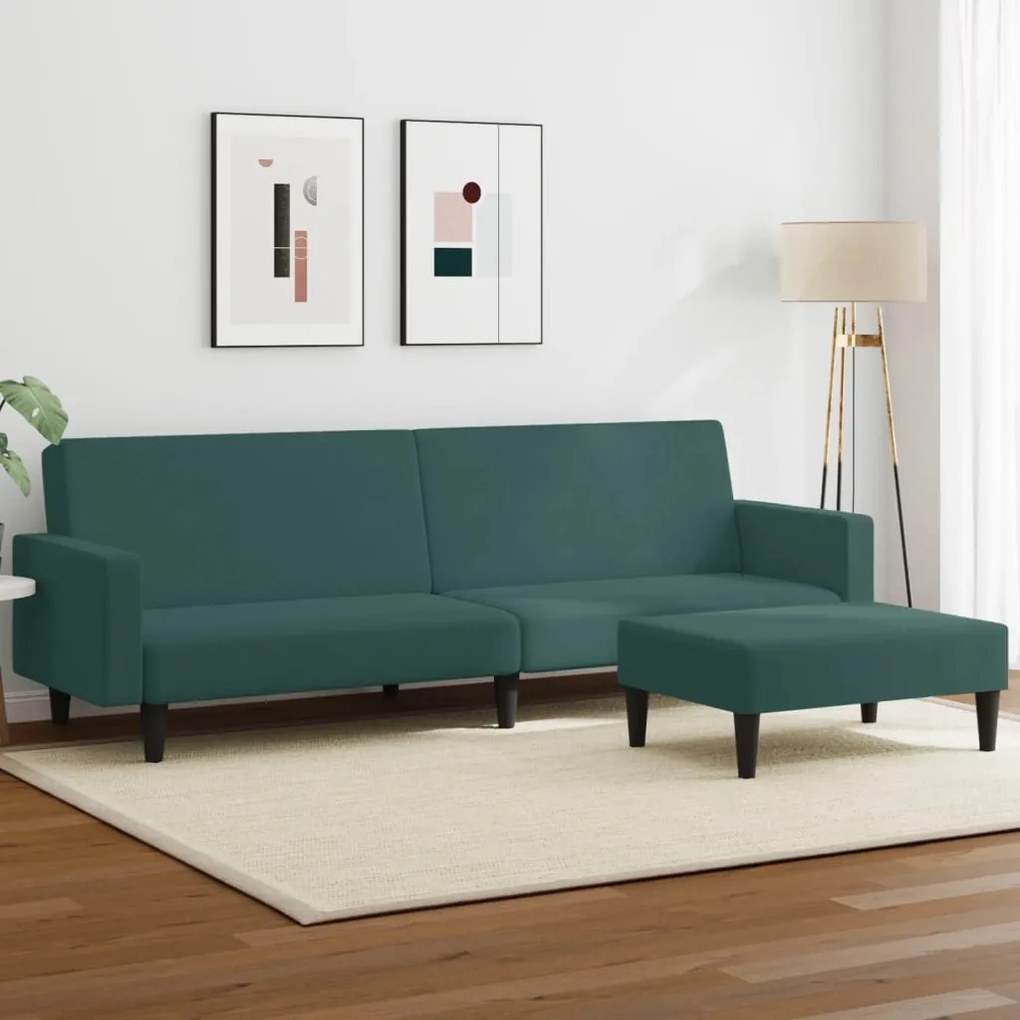 Καναπές Κρεβάτι Διθέσιος με Υποπόδιο Σκούρο Πράσινο Βελούδινος