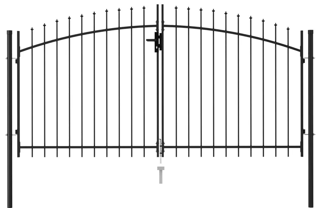 vidaXL Καγκελόπορτα Διπλή με Ακίδες Μαύρη 3 x 1,5 μ. Ατσάλινη