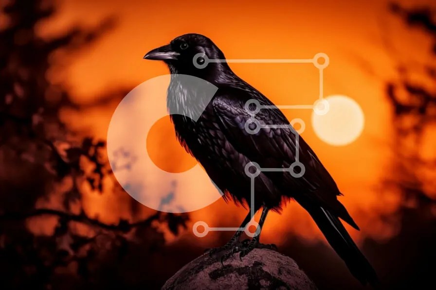 Intra Συλλεκτικό Ξύλινο Παζλ Plywood  4mm - Raven Silhouette Against Sunset Σε Ξύλινο Κουτί - Διαστάσεις: 10x10 cm – 25 κομμάτια