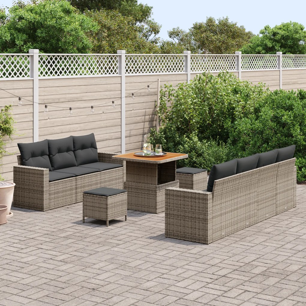 vidaXL Σετ Καναπέ Κήπου με μαξιλάρι 10 pcs Γκρι 80 x 80 x 71 cm