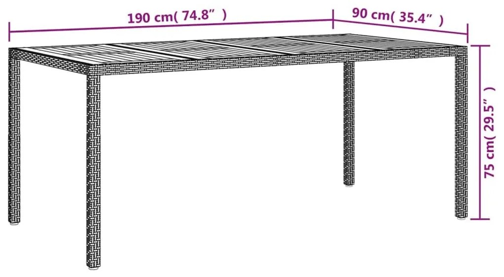 Τραπέζι Κήπου Μαύρο190x90x75 εκ. Συνθετικό Ρατάν/Ξύλο Ακακίας - Μαύρο