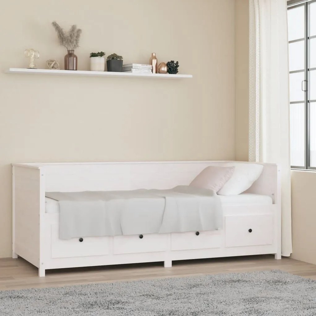 Καναπές Κρεβάτι Λευκός 90 x 200 εκ. από Μασίφ Ξύλο Πεύκου - Λευκό